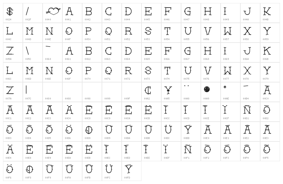 Love you mom Bold Character Map