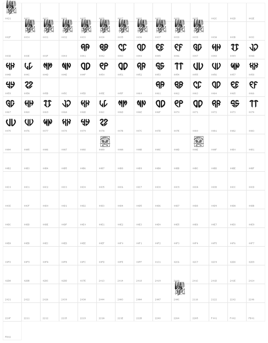 Lovegramos Character Map