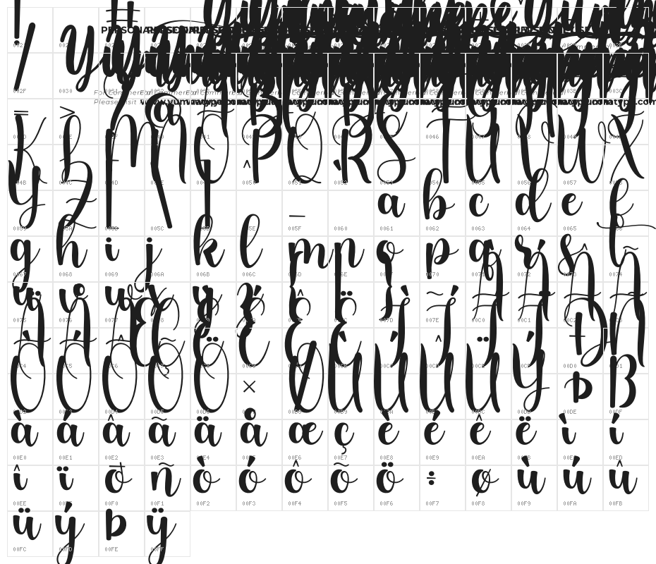 Lovely Dream Personal Use Character Map