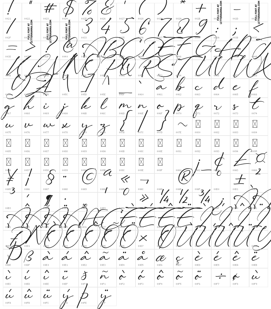 Lovely Hydrillas Free Regular Character Map