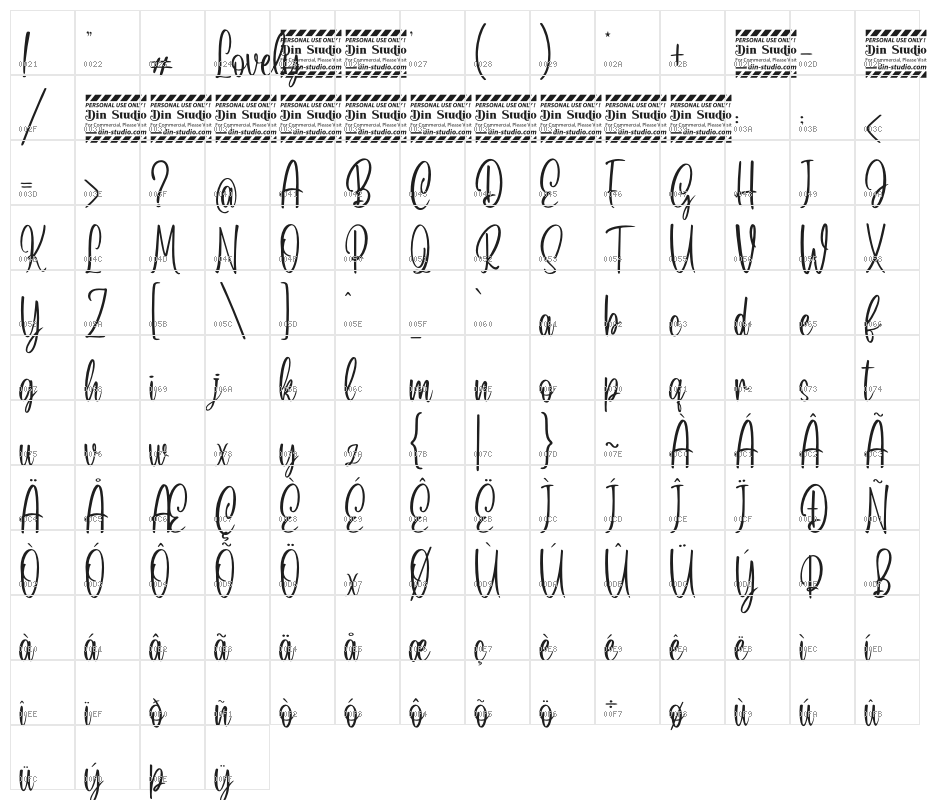 Lovely Personal Use Character Map