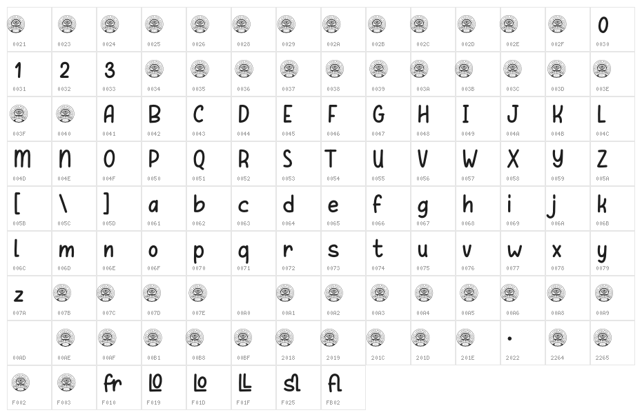 LovelyCrafterRegular Character Map