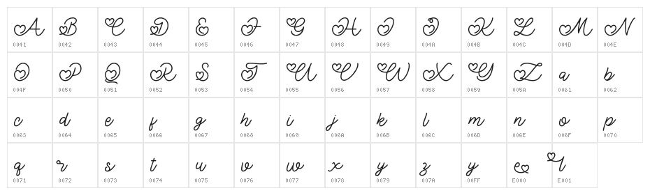 LovelyValentine Character Map