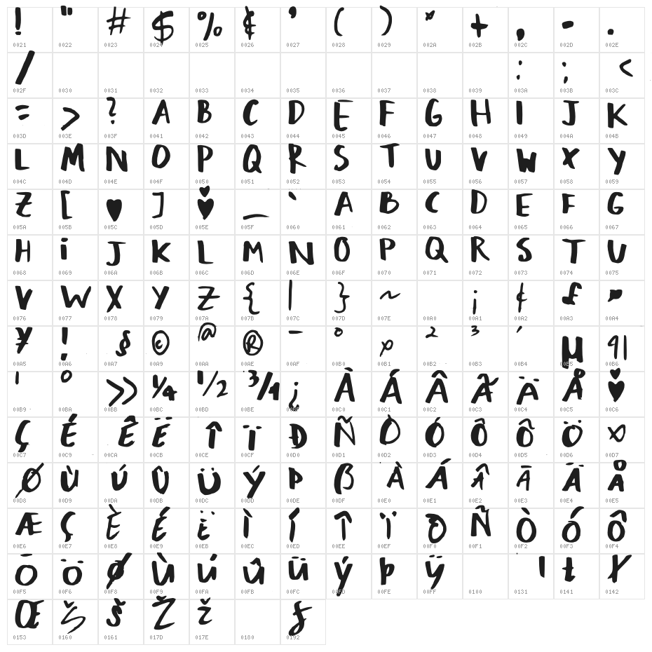 Loving Memories Regular Character Map