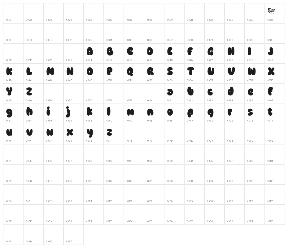 Loving Snow Trial Regular Character Map