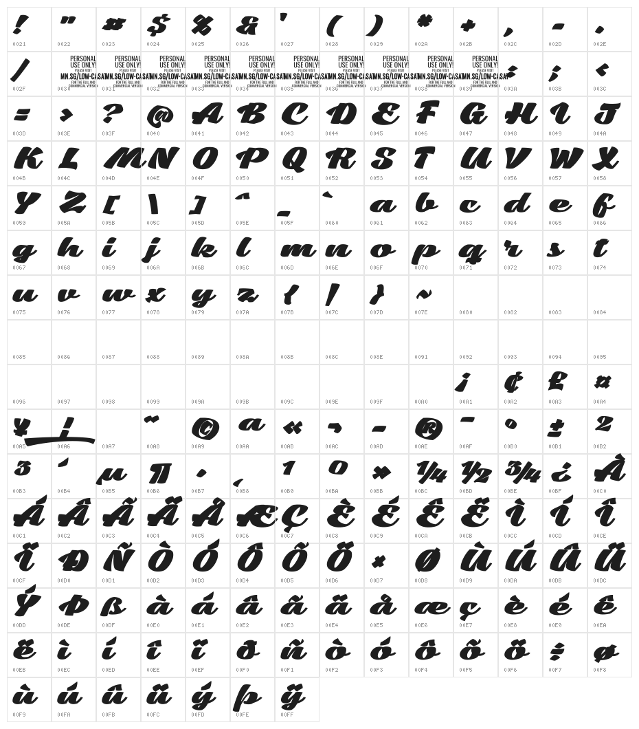 Low Casat Fat PERSONAL USE Character Map