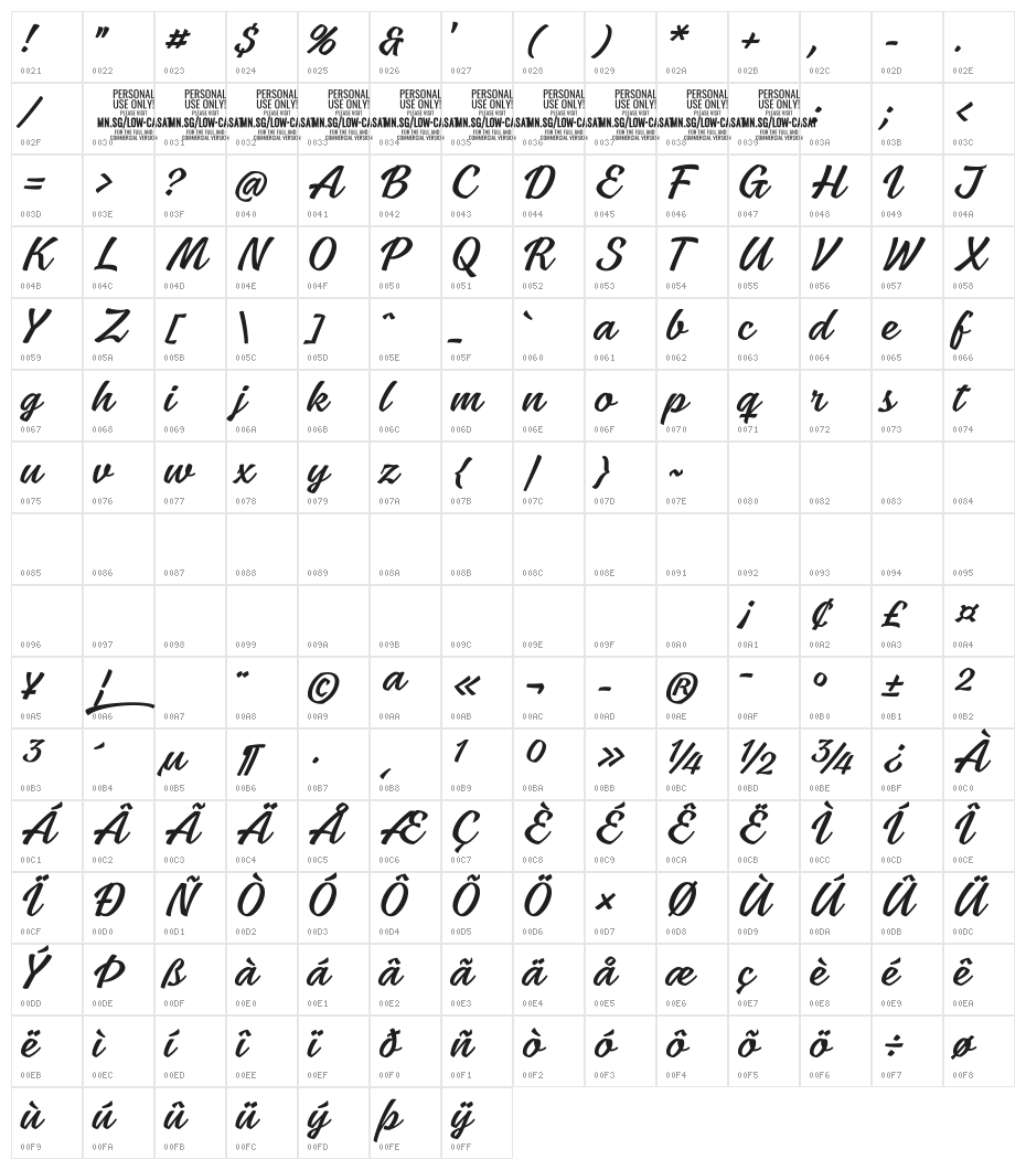 Low Casat Light PERSONAL USE Character Map