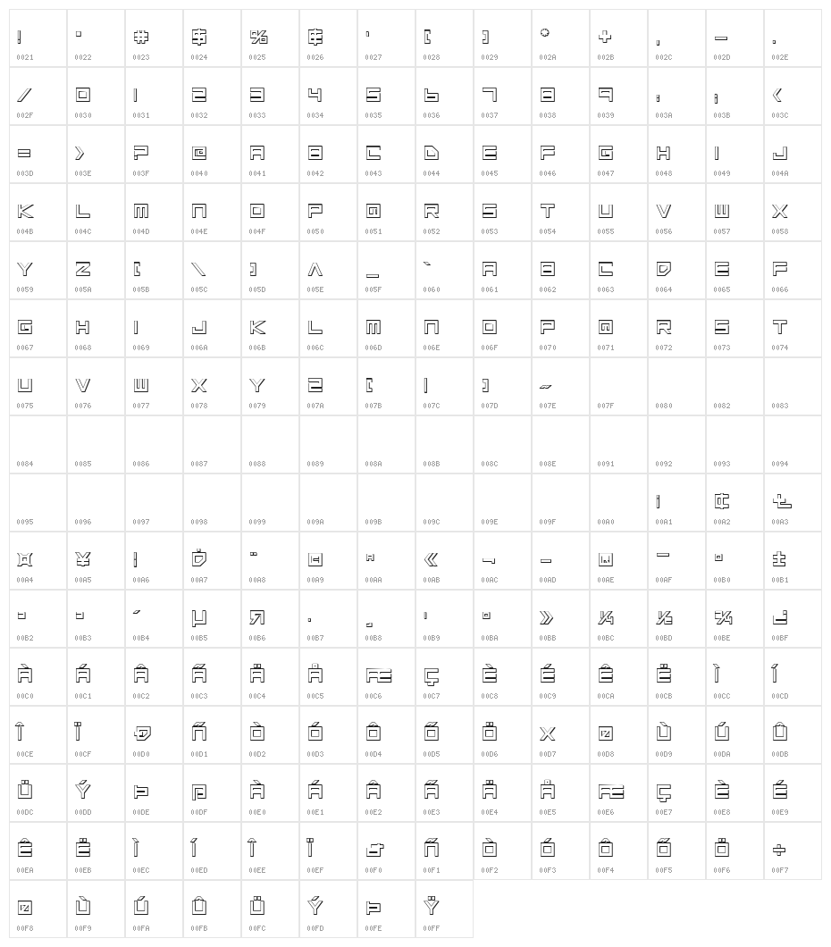 Low Gun Screen Bold 3D Character Map