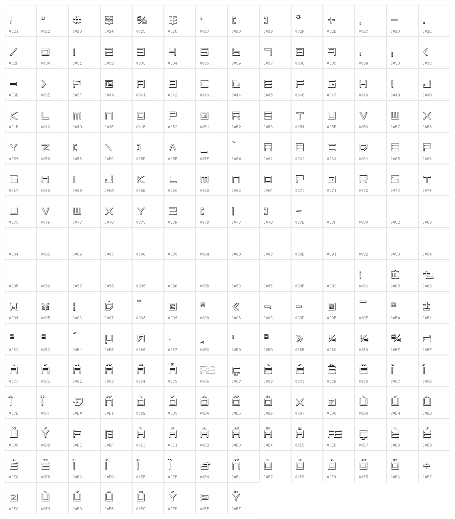 Low Gun Screen Outline Character Map