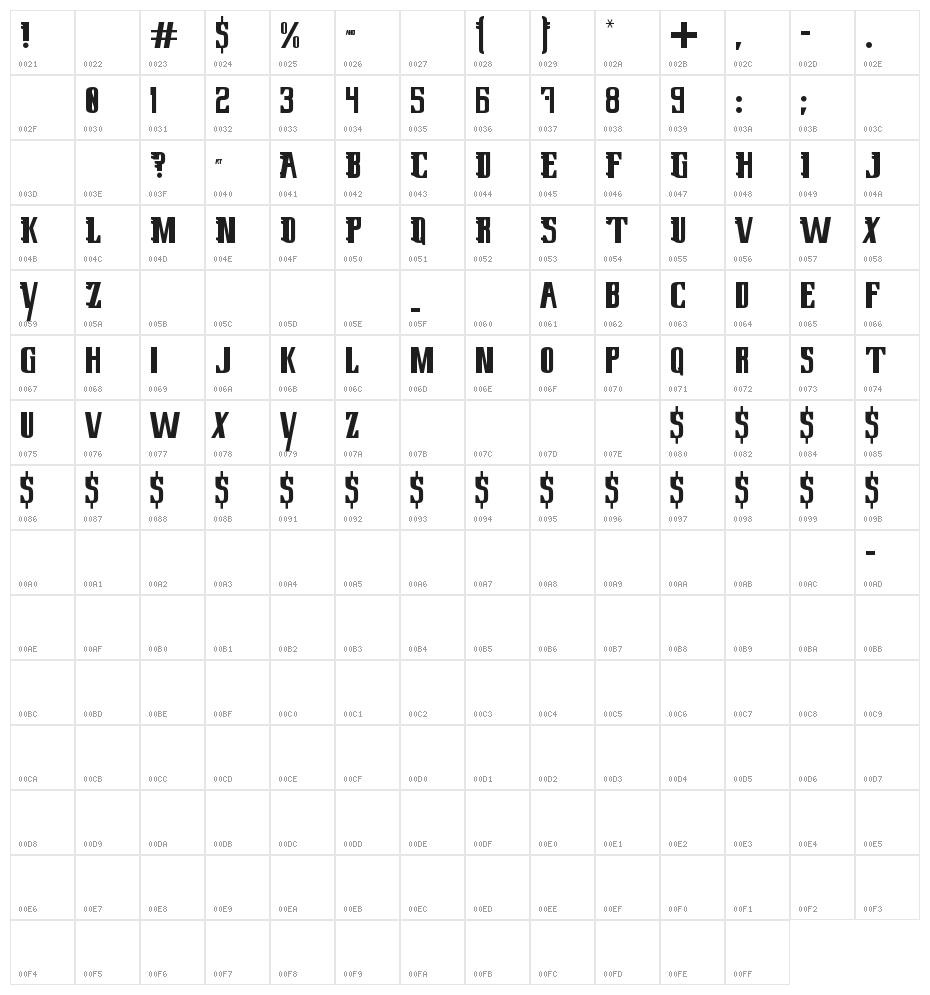 Lowery Regular Character Map
