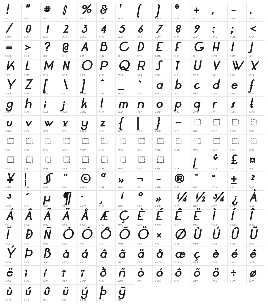 LRT Oksana Bold Italic Character Map