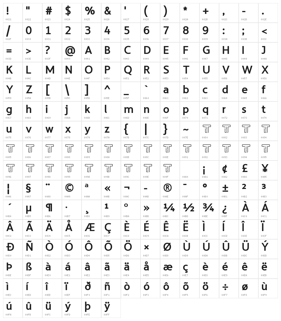 LT Asus Bold Character Map