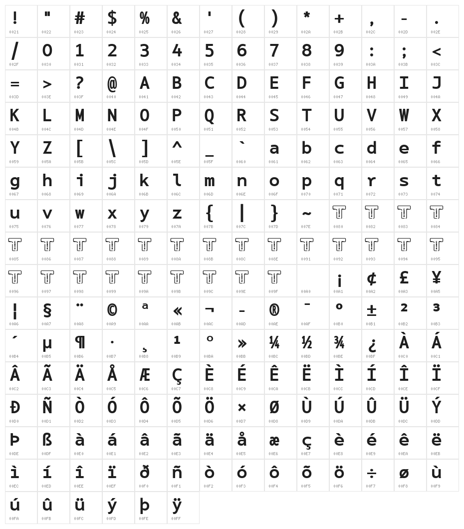 LT Asus Mono Bold Character Map