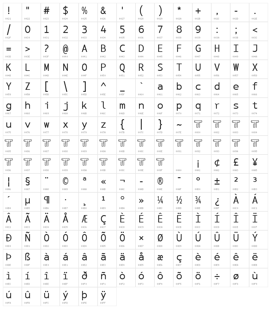 LT Asus Mono Character Map