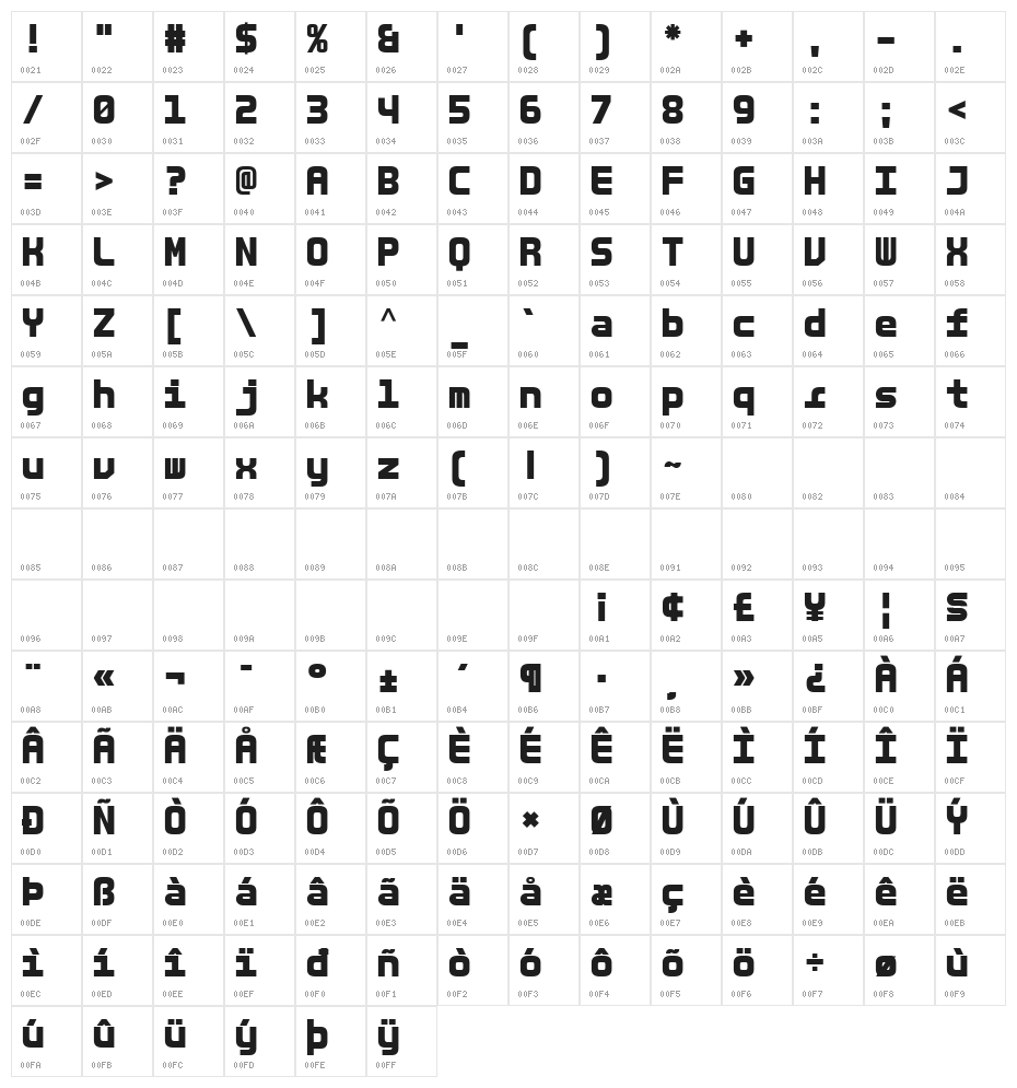LT Binary Neue Black Character Map