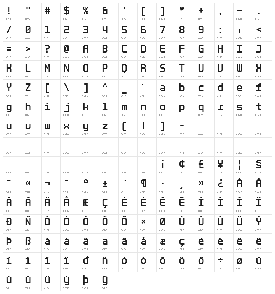 LT Binary Neue Bold Character Map