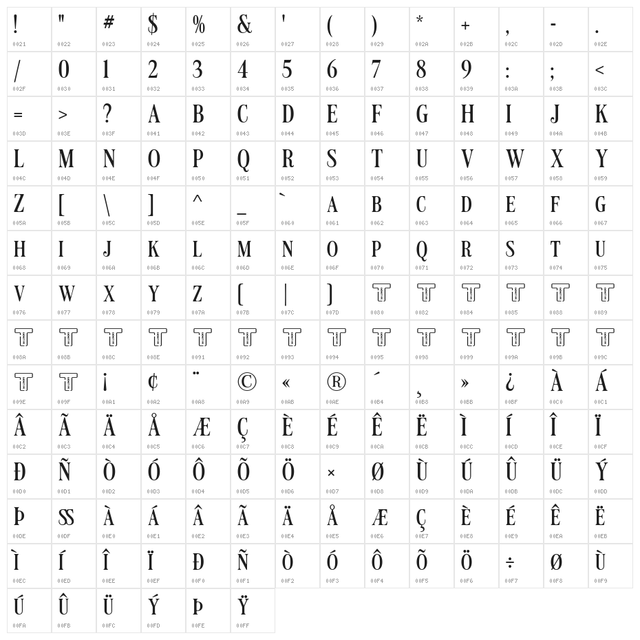 LT Carpet Medium Character Map