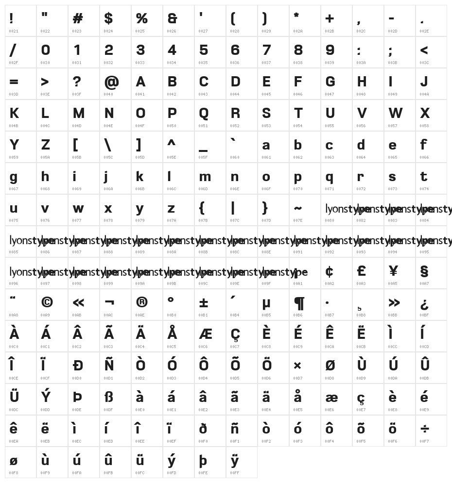 LT Emphasis Bold Character Map