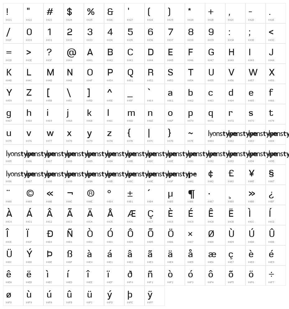 LT Emphasis Regular Character Map