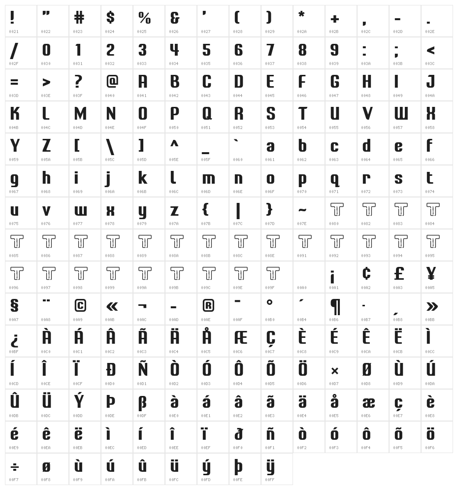 LT Energy Bold Character Map