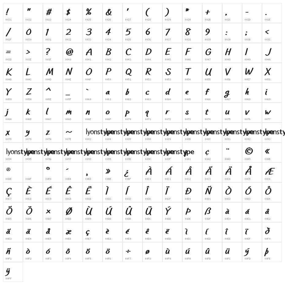 LT Feelgood Bold Character Map