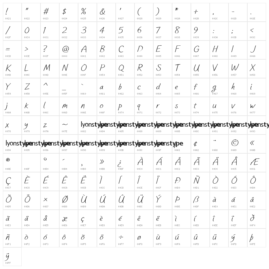 LT Feelgood Regular Character Map
