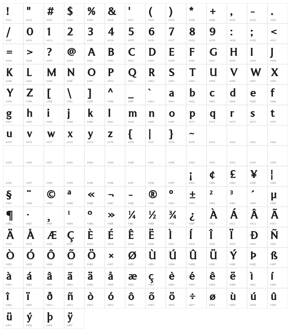 LT Museum Bold Character Map