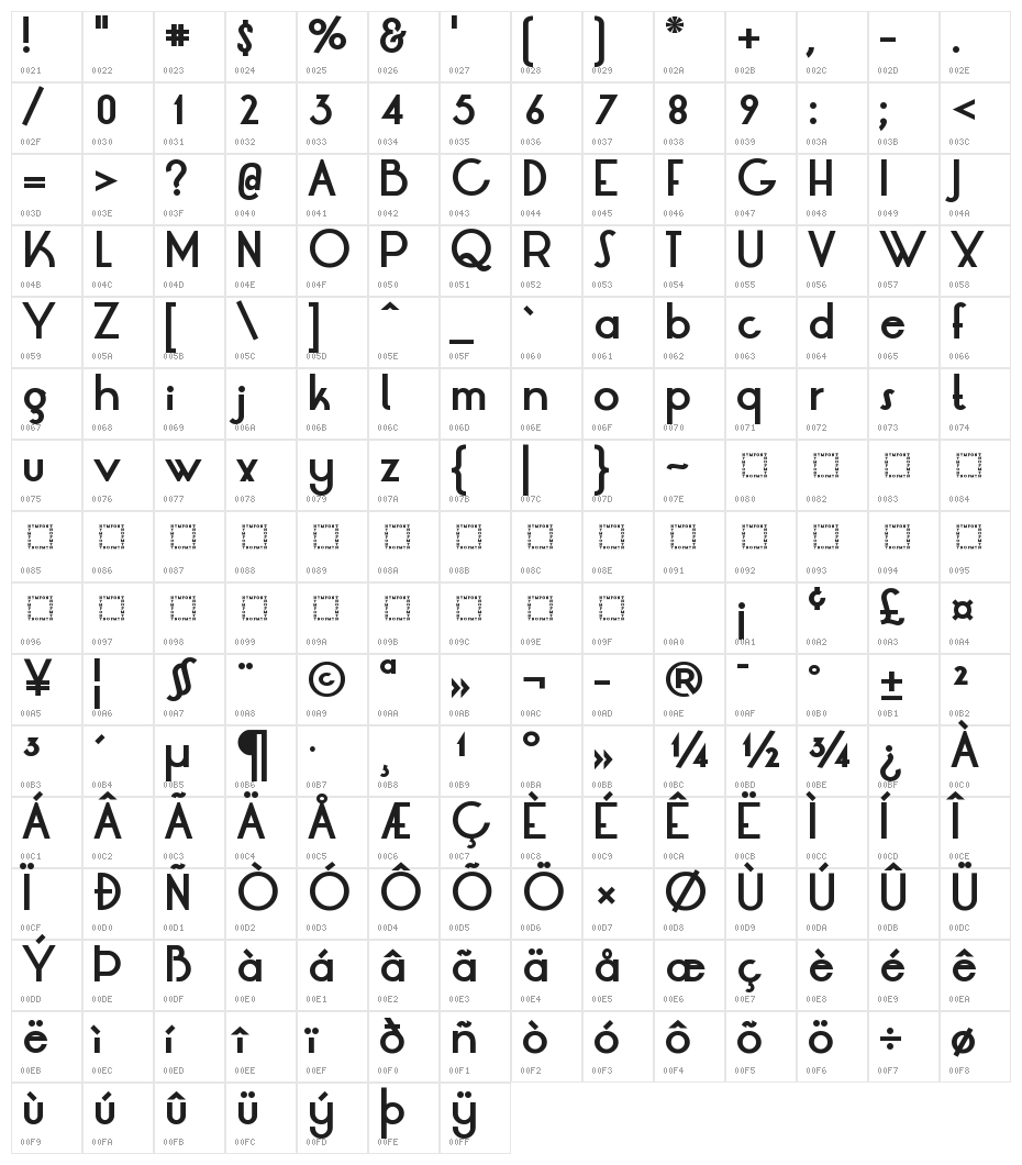 LT Oksana Bold Character Map