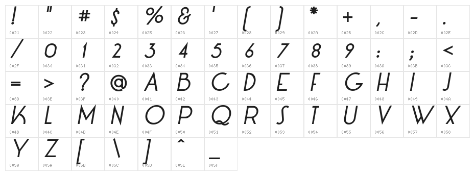 LT Oksana Medium Italic Character Map