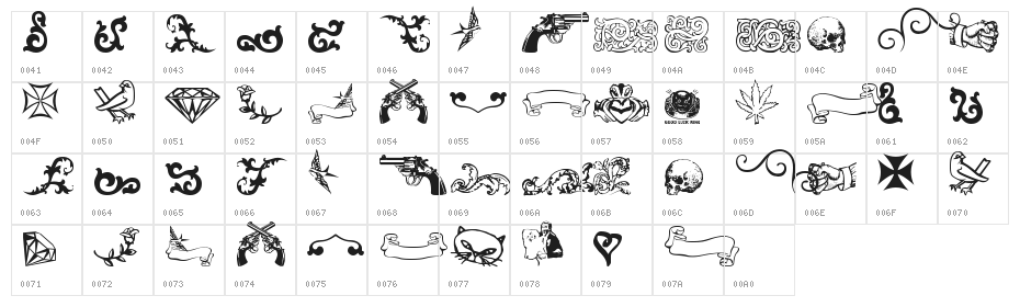LT Sweet Nothings Character Map