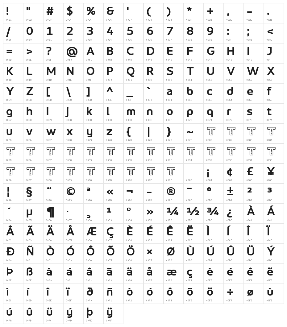 LT Wave Bold Character Map