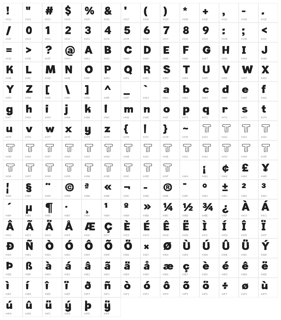 LT Woodchuck Bold Character Map