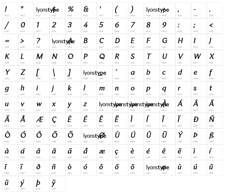 LTMarathon-BoldItalic Character Map