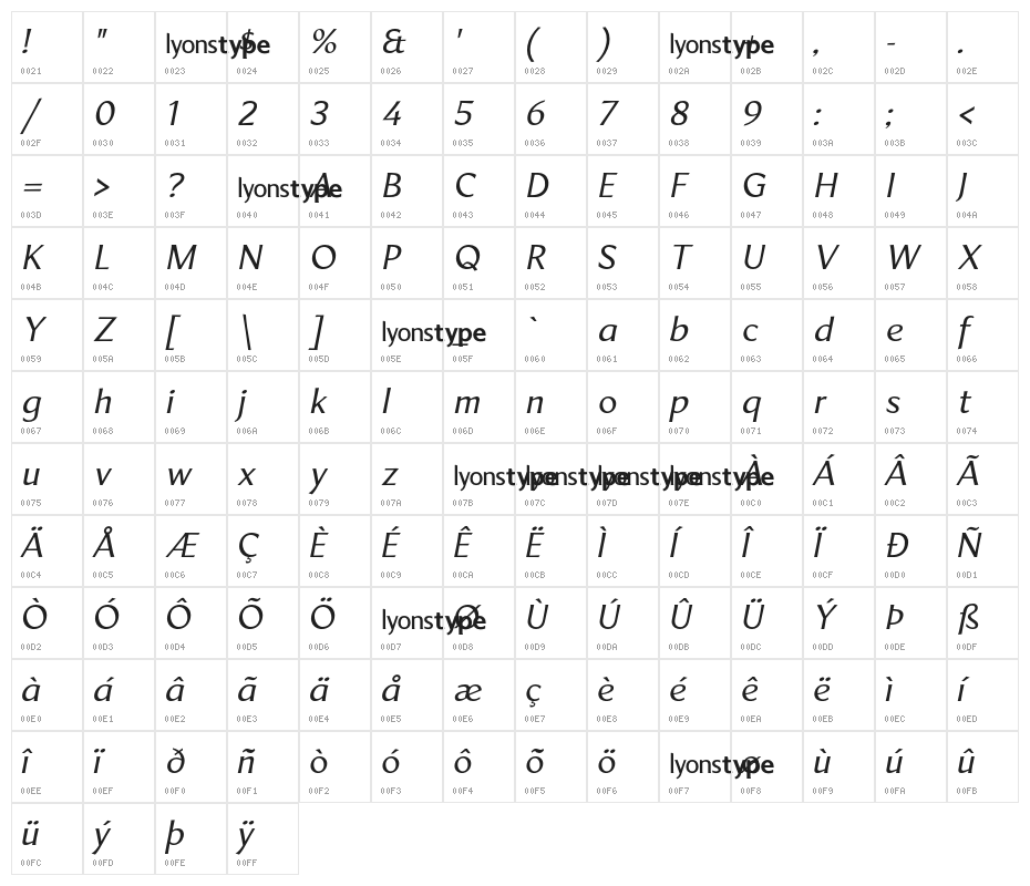 LTMarathon-Italic Character Map