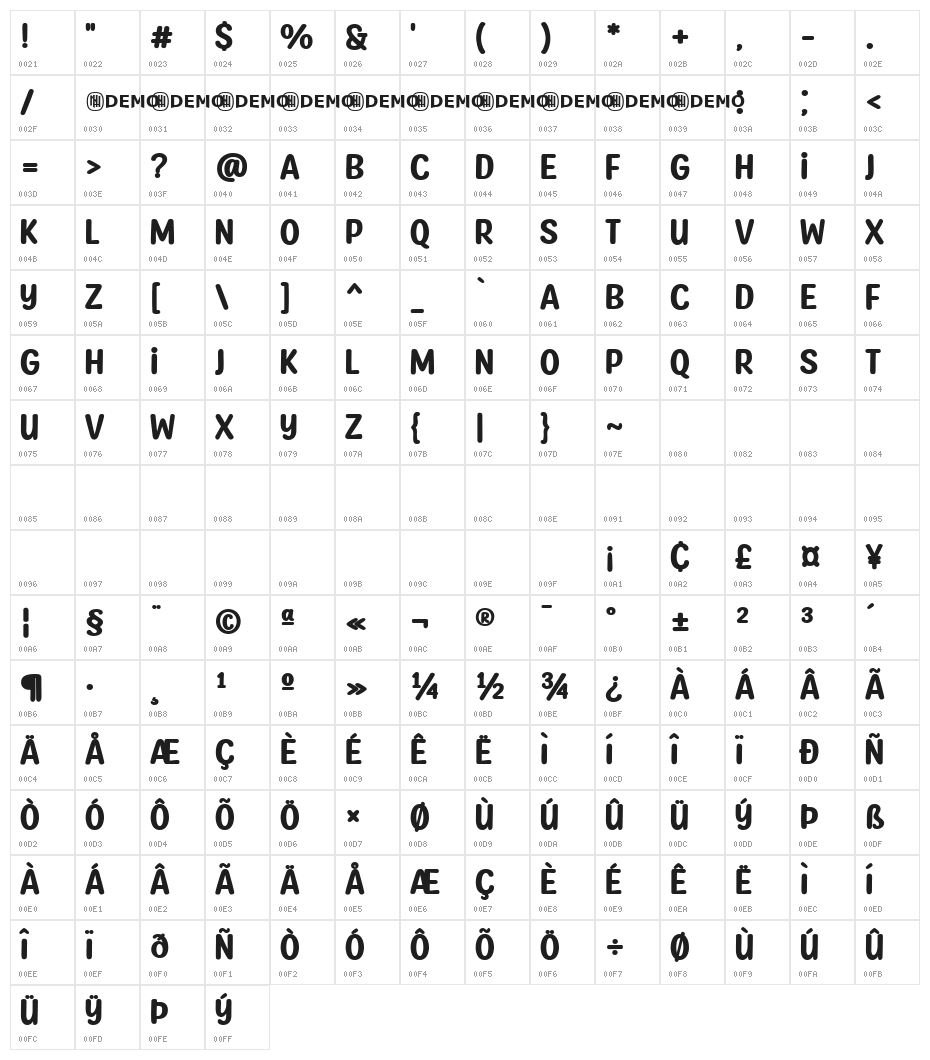 Lucky Skirt Regular Character Map