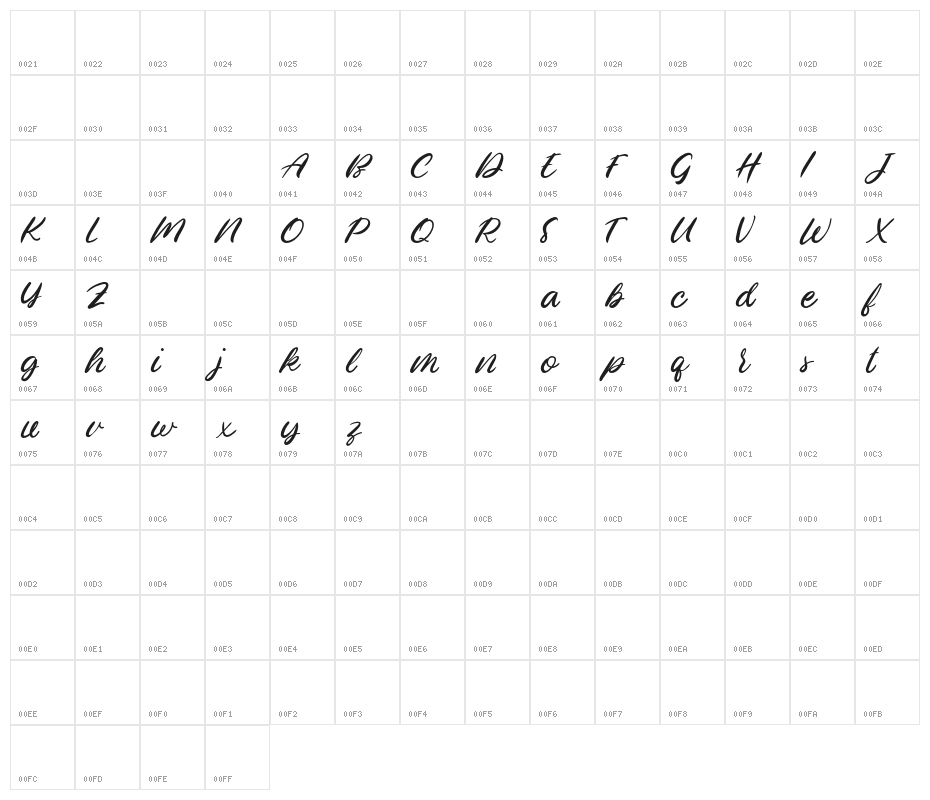 LuckySmithScriptFREE Character Map