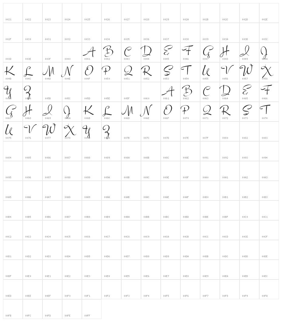 LucyScriptCapitals Character Map