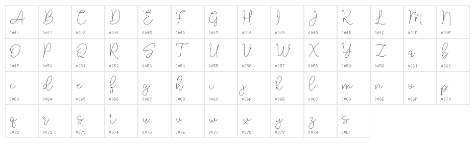 LucylaneFree-Regular Character Map