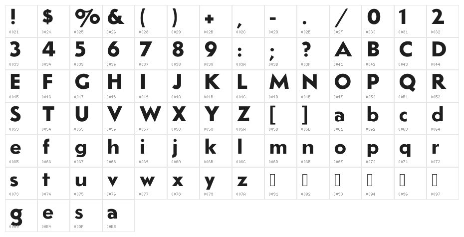 LudlowTempoBold Character Map