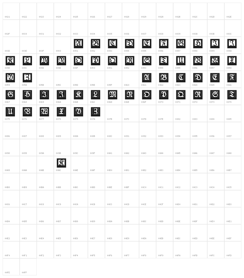 LufrakturBricks Character Map