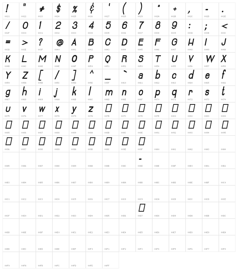 Lumiere Bold Character Map