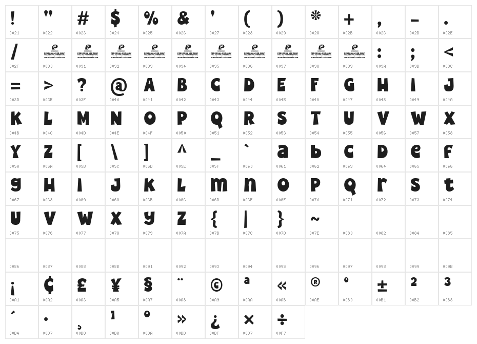 Lunar Pop DEMO Regular Character Map