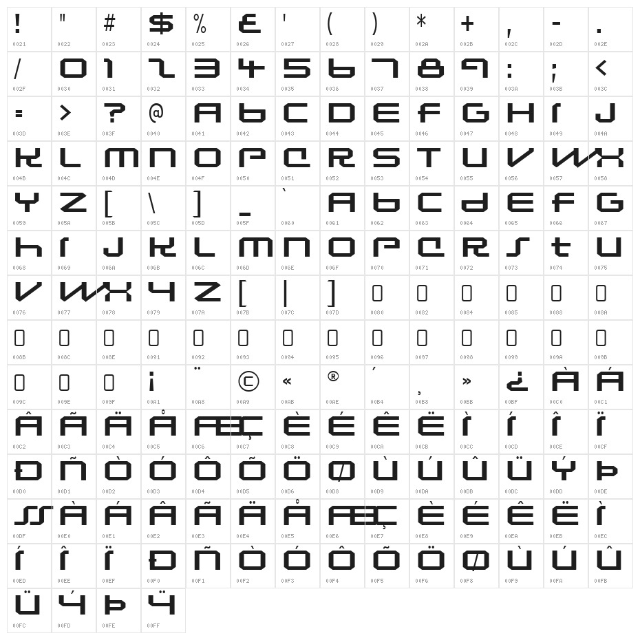 LunasolSequence-Regular Character Map