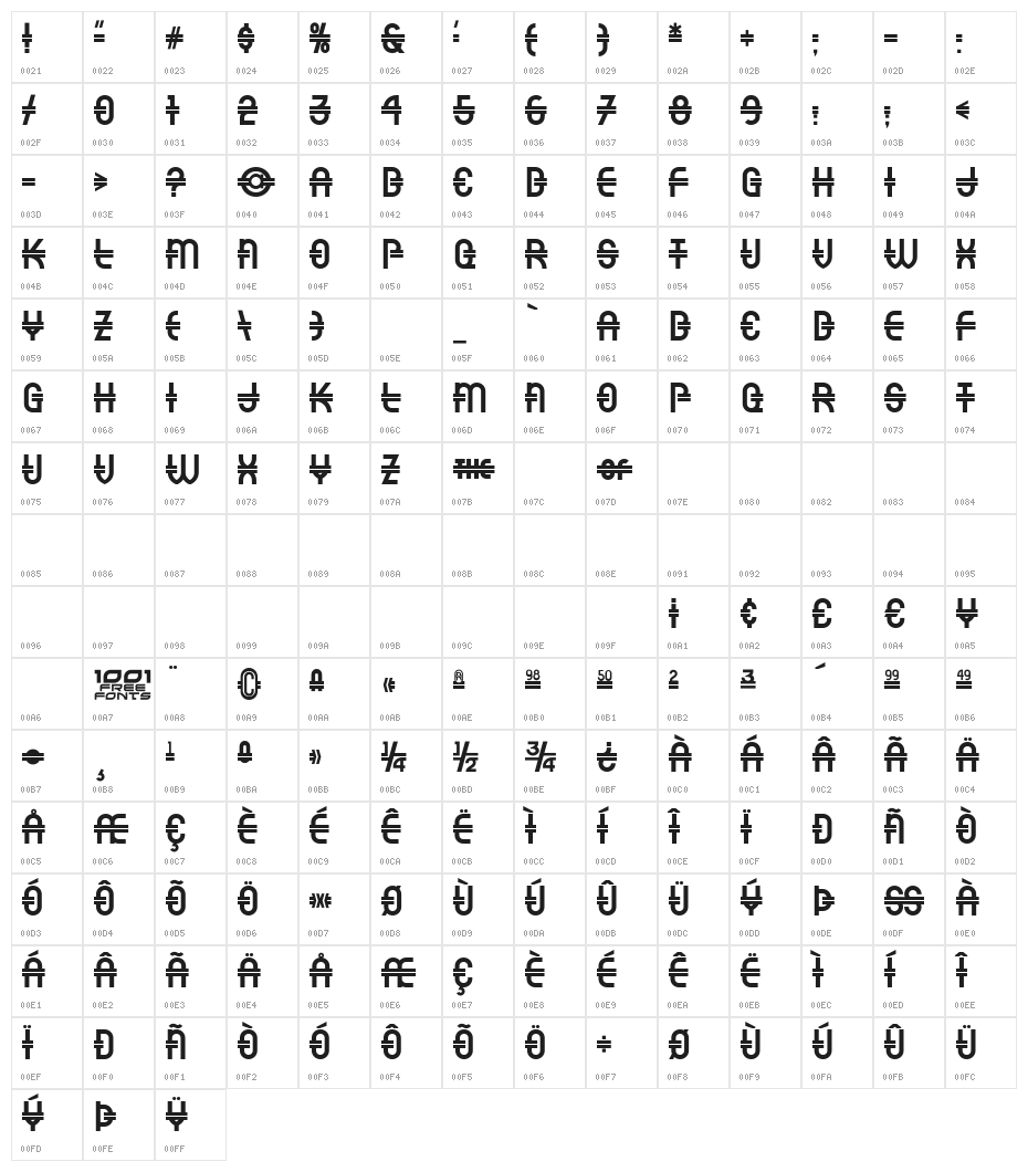 Luncheonette NF Character Map