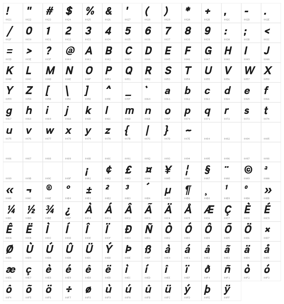 Lunchtype21 Bold Italic Character Map