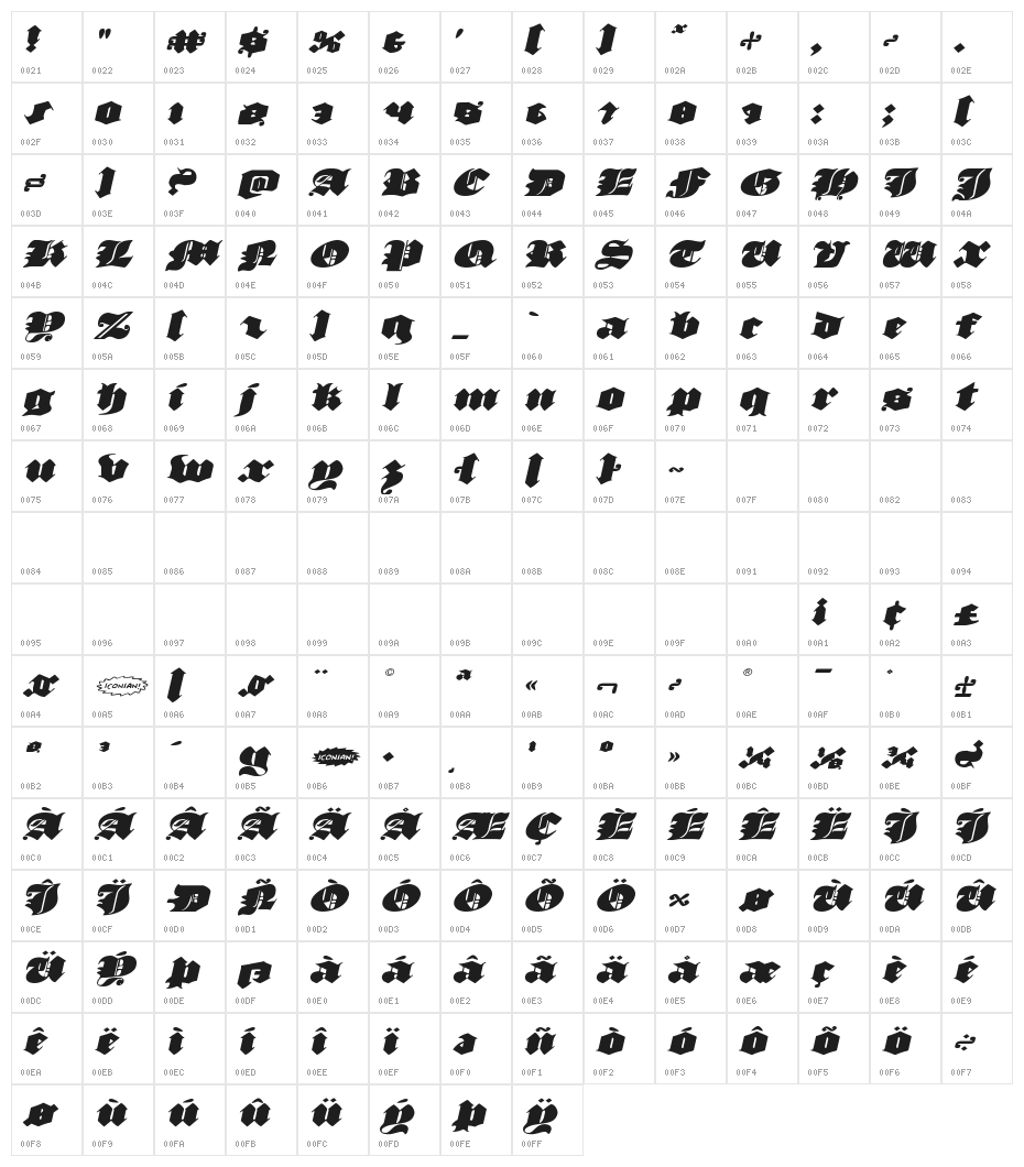Lux Contra Tenebras Expanded Italic Character Map