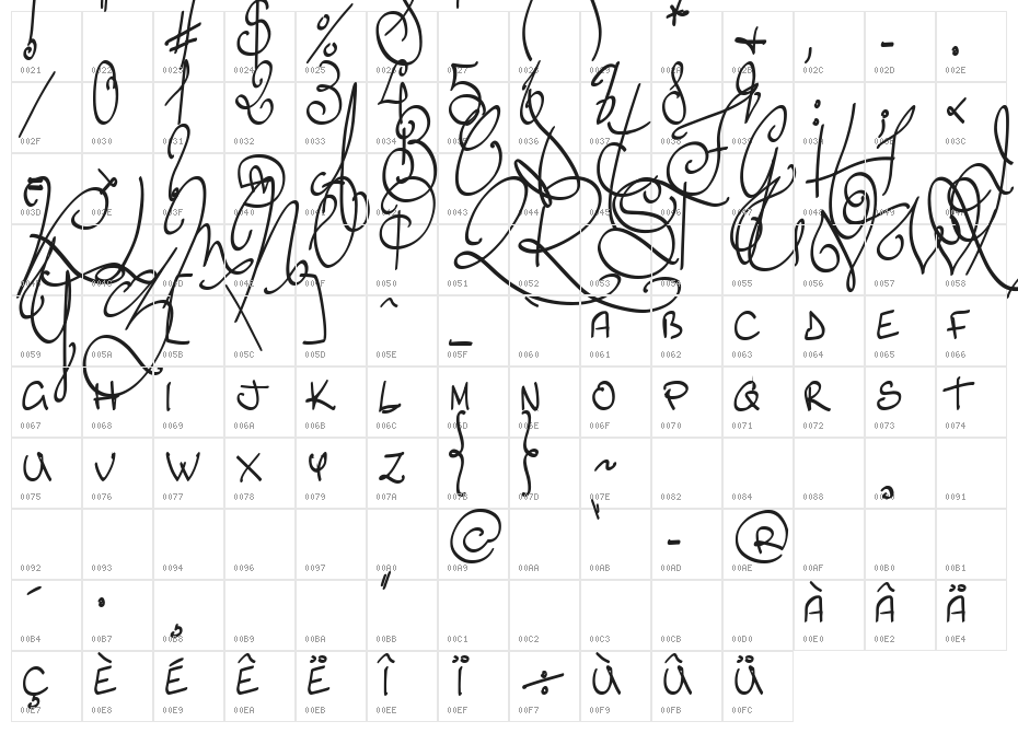 Lyric Dragon Bold Character Map