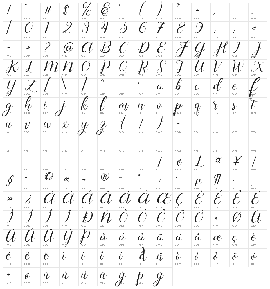 Lysandra Demo Regular Character Map