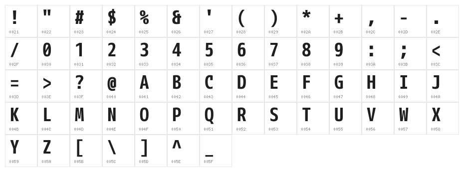 M+ 1mn bold Character Map
