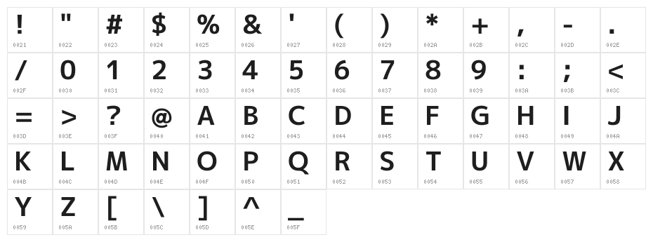 M+ 2p bold Character Map